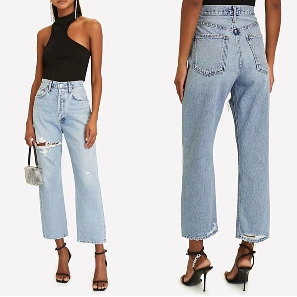 AGOLDE 90's Crop High Waist Straight Leg Distressed Jeans Size 23